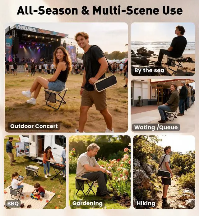 Alt view image 2 of 7 - 2 Pack Portable Folding Stools, Collapsible Pocket Chair, Foldable Camping Stool for Adults Backpack, Outdoor Seats Foot Rest, for Travel Hunting Fishing Hiking Gardening - Large, Khaki
