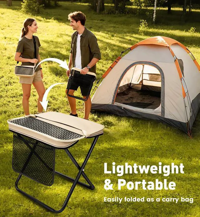 Alt view image 3 of 7 - 2 Pack Portable Folding Stools, Collapsible Pocket Chair, Foldable Camping Stool for Adults Backpack, Outdoor Seats Foot Rest, for Travel Hunting Fishing Hiking Gardening - Large, Khaki