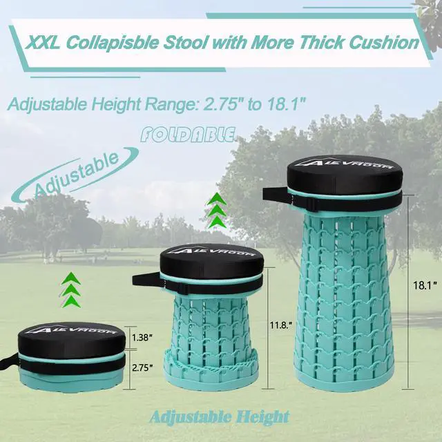Alt view image 2 of 7 - Upgraded Collapsible Stool with Cushion,600LBS Max Weight,18.1" Height Adjustable,Sturdy Portable Telescoping Stool,Folding Camping Stool for Outdoor Hiking Travel