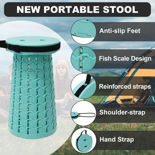 Alt view image 5 of 7 - Upgraded Collapsible Stool with Cushion,600LBS Max Weight,18.1" Height Adjustable,Sturdy Portable Telescoping Stool,Folding Camping Stool for Outdoor Hiking Travel
