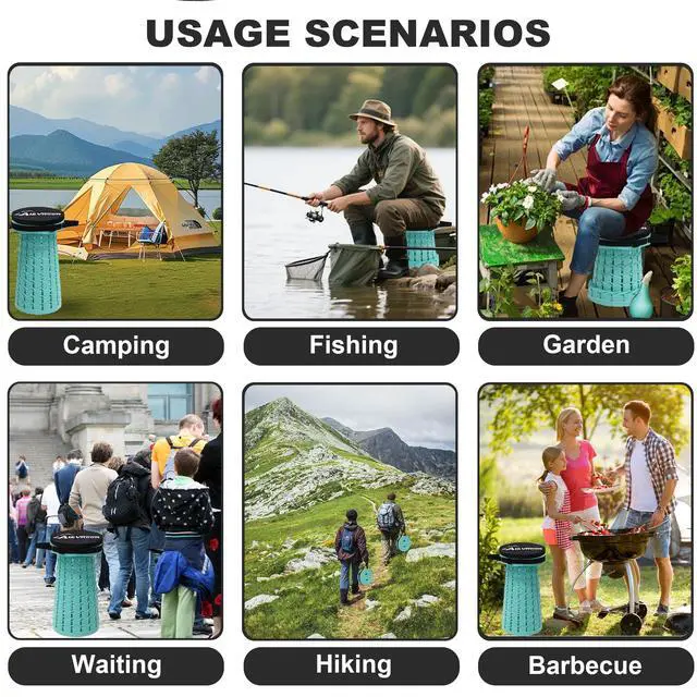 Alt view image 6 of 7 - Upgraded Collapsible Stool with Cushion,600LBS Max Weight,18.1" Height Adjustable,Sturdy Portable Telescoping Stool,Folding Camping Stool for Outdoor Hiking Travel