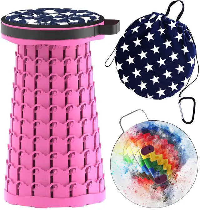 Main image of Upgraded Telescoping Collapsible Stool with Cushion, Folding Stool with Printing Portable Retractable Foldable Seat Max Load 600lbs for Adults Camping Fishing Outdoor