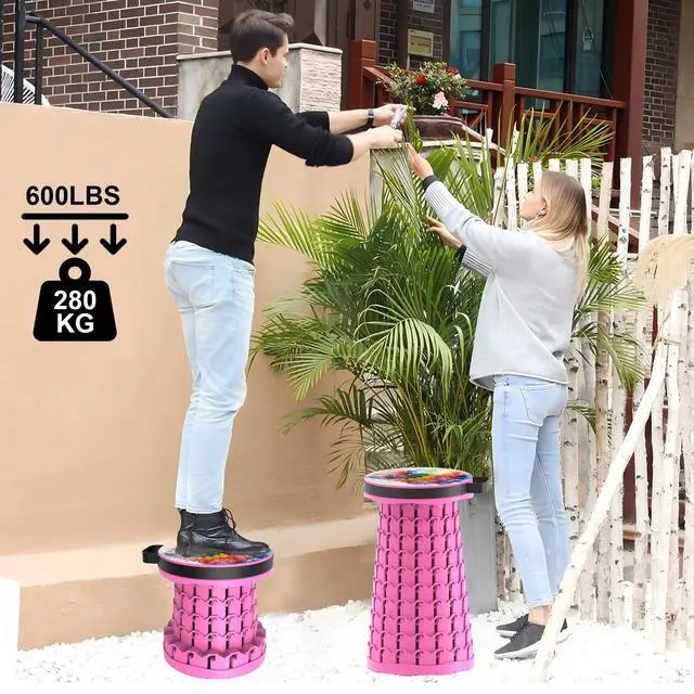 Alt view image 2 of 7 - Upgraded Telescoping Collapsible Stool with Cushion, Folding Stool with Printing Portable Retractable Foldable Seat Max Load 600lbs for Adults Camping Fishing Outdoor