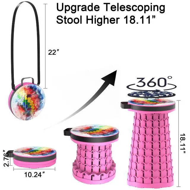 Alt view image 3 of 7 - Upgraded Telescoping Collapsible Stool with Cushion, Folding Stool with Printing Portable Retractable Foldable Seat Max Load 600lbs for Adults Camping Fishing Outdoor