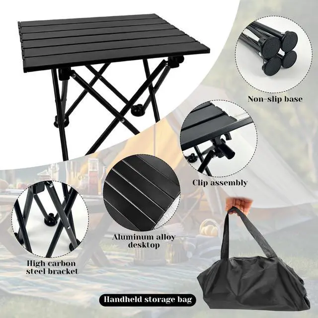 Alt view image 3 of 7 - Folding Camping Table with Chairs Lightweight Picnic Table and 2 Chairs for Beach Hiking Travel Fishing BBQ,Outdoor Sturdy Table and Chairs Set with Storage Bags