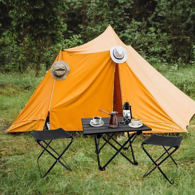 Alt view image 6 of 7 - Folding Camping Table with Chairs Lightweight Picnic Table and 2 Chairs for Beach Hiking Travel Fishing BBQ,Outdoor Sturdy Table and Chairs Set with Storage Bags