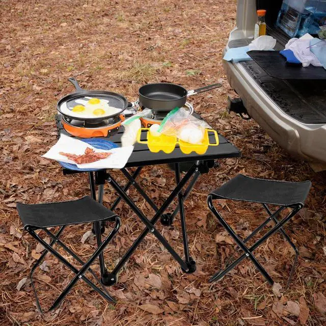 Alt view image 7 of 7 - Folding Camping Table with Chairs Lightweight Picnic Table and 2 Chairs for Beach Hiking Travel Fishing BBQ,Outdoor Sturdy Table and Chairs Set with Storage Bags