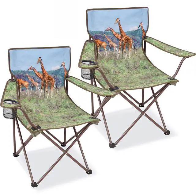 Main image of Camping Chairs 2 Pack with Animal Print,Folding Lawn Chair with Cup Holder & Carry Bag for Outdoor,Sports,Beach,Fishing,Sports