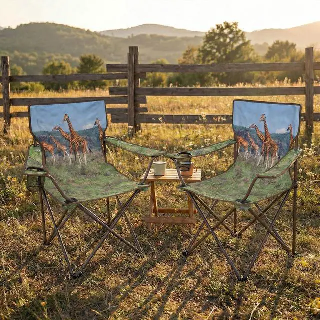 Alt view image 5 of 6 - Camping Chairs 2 Pack with Animal Print,Folding Lawn Chair with Cup Holder & Carry Bag for Outdoor,Sports,Beach,Fishing,Sports