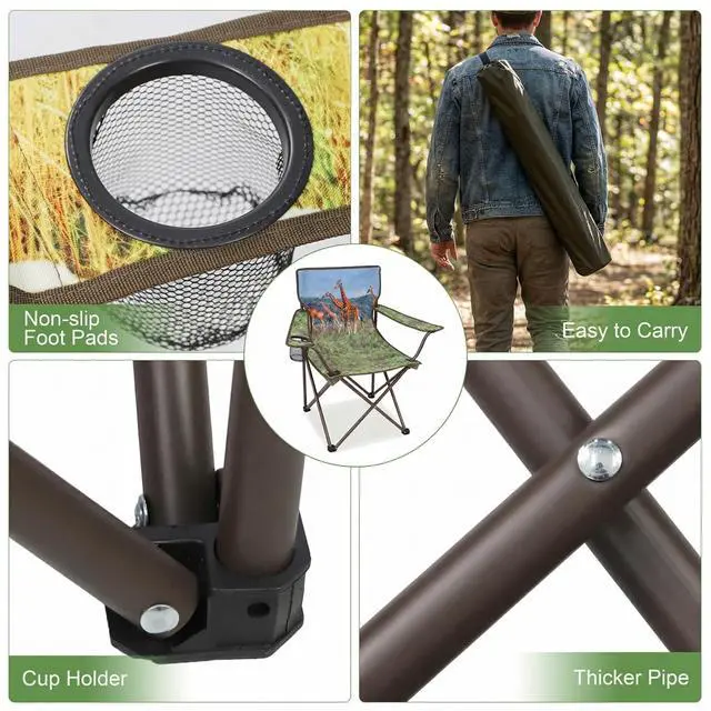 Alt view image 3 of 6 - Camping Chairs 2 Pack with Animal Print,Folding Lawn Chair with Cup Holder & Carry Bag for Outdoor,Sports,Beach,Fishing,Sports