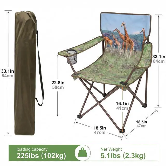 Alt view image 2 of 6 - Camping Chairs 2 Pack with Animal Print,Folding Lawn Chair with Cup Holder & Carry Bag for Outdoor,Sports,Beach,Fishing,Sports
