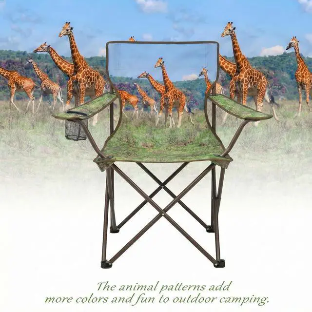 Alt view image 4 of 6 - Camping Chairs 2 Pack with Animal Print,Folding Lawn Chair with Cup Holder & Carry Bag for Outdoor,Sports,Beach,Fishing,Sports