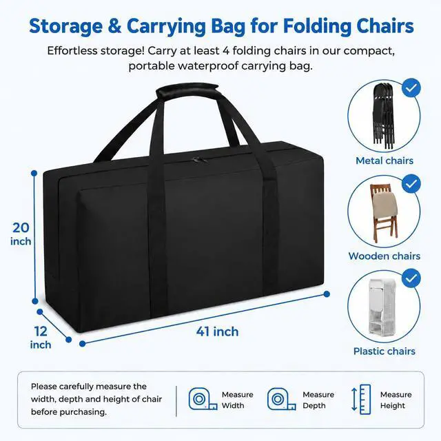 Alt view image 2 of 7 - Heavy Duty Folding Chair Storage Bag,Large Waterproof Carry Bag for Metal,Wooden and Plastic Chairs,with Sturdy Handle (41"L x 12" W x 20" H)