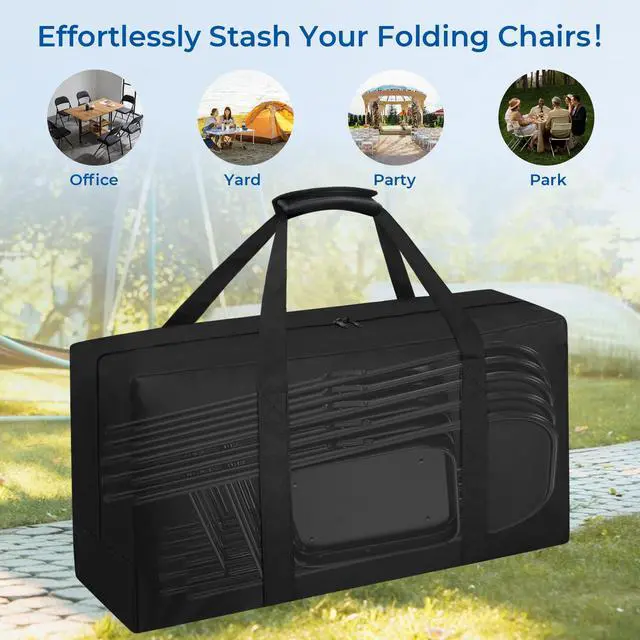 Alt view image 5 of 7 - Heavy Duty Folding Chair Storage Bag,Large Waterproof Carry Bag for Metal,Wooden and Plastic Chairs,with Sturdy Handle (41"L x 12" W x 20" H)
