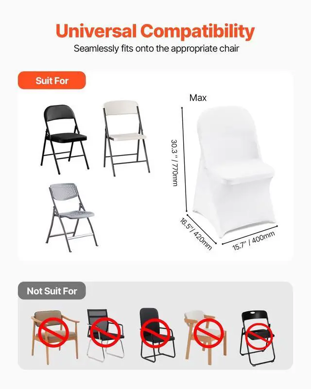 Alt view image 4 of 7 - 12 PCS White Folding Chair Covers, Kitchen Chairs Cover, Universal Washable Slipcovers Protector, Removable Chair Seat Covers, for Wedding Party Dining Room Banquet Event