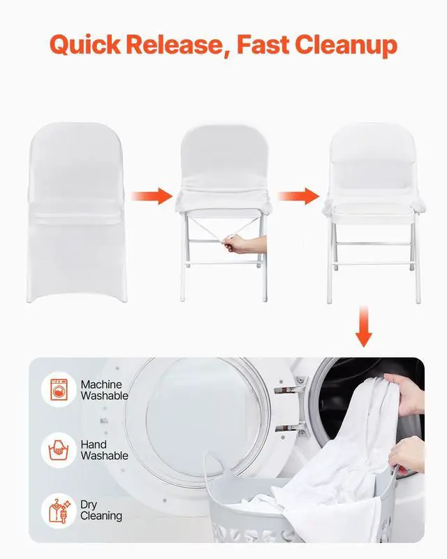 Alt view image 5 of 7 - 12 PCS White Folding Chair Covers, Kitchen Chairs Cover, Universal Washable Slipcovers Protector, Removable Chair Seat Covers, for Wedding Party Dining Room Banquet Event