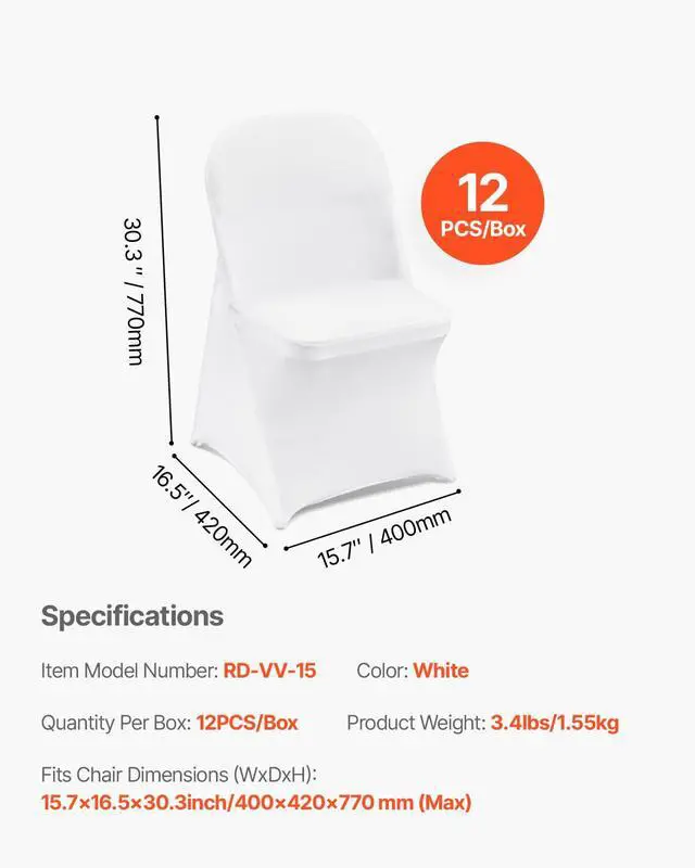 Alt view image 7 of 7 - 12 PCS White Folding Chair Covers, Kitchen Chairs Cover, Universal Washable Slipcovers Protector, Removable Chair Seat Covers, for Wedding Party Dining Room Banquet Event