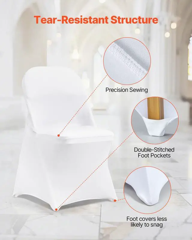 Alt view image 6 of 7 - 12 PCS White Folding Chair Covers, Kitchen Chairs Cover, Universal Washable Slipcovers Protector, Removable Chair Seat Covers, for Wedding Party Dining Room Banquet Event