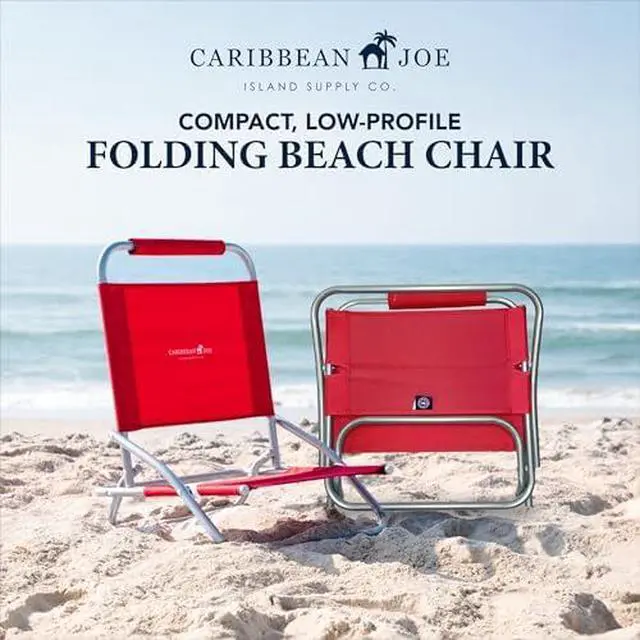 Alt view image 2 of 6 - Folding Beach Chair, 1 Position Lightweight and Portable Foldable Outdoor Camping Chair, Red