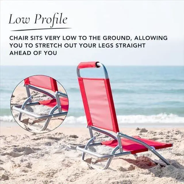 Alt view image 3 of 6 - Folding Beach Chair, 1 Position Lightweight and Portable Foldable Outdoor Camping Chair, Red