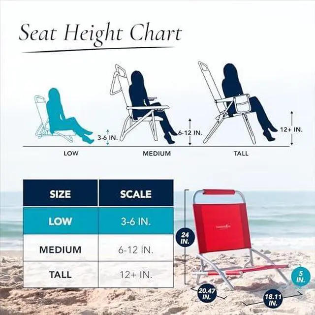 Alt view image 4 of 6 - Folding Beach Chair, 1 Position Lightweight and Portable Foldable Outdoor Camping Chair, Red
