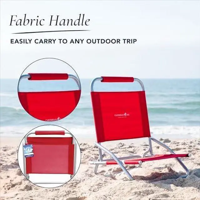 Alt view image 6 of 6 - Folding Beach Chair, 1 Position Lightweight and Portable Foldable Outdoor Camping Chair, Red
