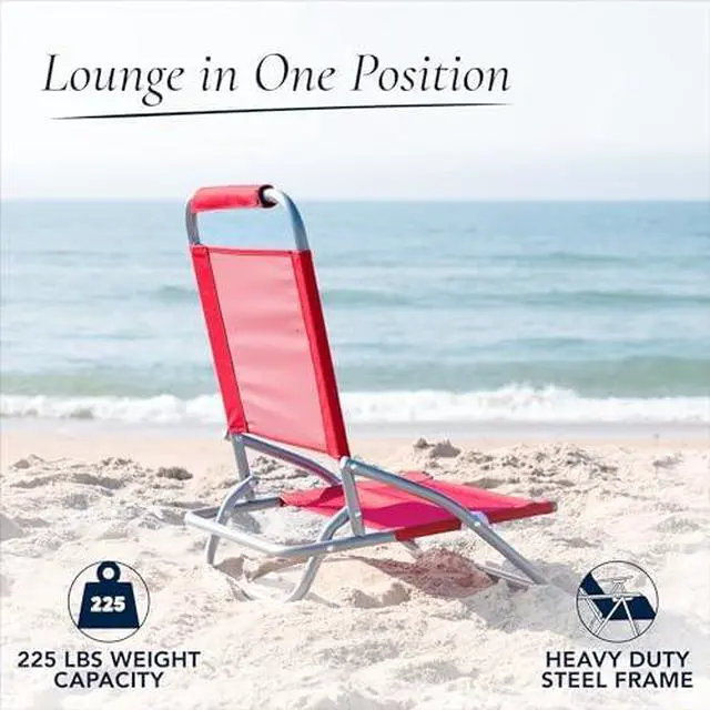 Alt view image 5 of 6 - Folding Beach Chair, 1 Position Lightweight and Portable Foldable Outdoor Camping Chair, Red