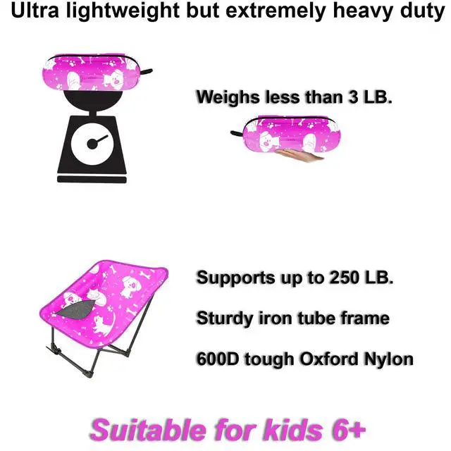 Alt view image 3 of 7 - Youth and Kids Camping Chair | Ultra Lightweight, Foldable and Heavy Duty | Ideal Indoor/Outdoor Kid Chair for Camping, Beach, Sports and Lawn (Pink)