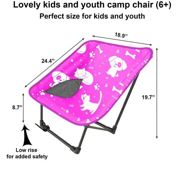 Alt view image 2 of 7 - Youth and Kids Camping Chair | Ultra Lightweight, Foldable and Heavy Duty | Ideal Indoor/Outdoor Kid Chair for Camping, Beach, Sports and Lawn (Pink)