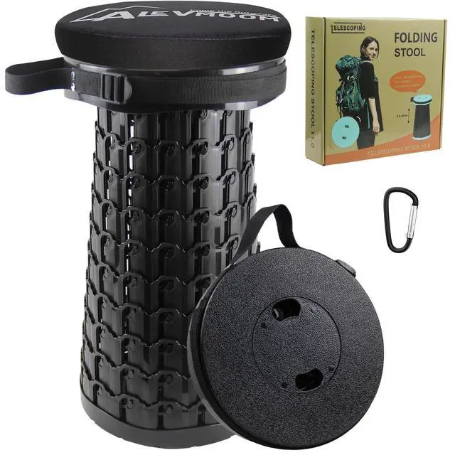Main image of Telescoping Stool with Thick Cushion, H18.1 D10.24 Collapsible Retractable More Sturdy Capacity 600Ib, Portable Camping Adjustable Folding Stool for Garden Fishing Hiking Mountain BBQ