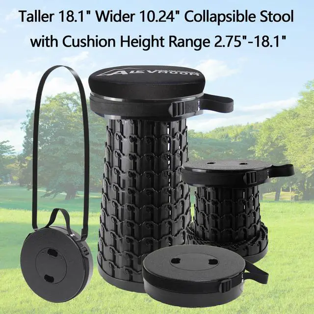 Alt view image 2 of 7 - Telescoping Stool with Thick Cushion, H18.1 D10.24 Collapsible Retractable More Sturdy Capacity 600Ib, Portable Camping Adjustable Folding Stool for Garden Fishing Hiking Mountain BBQ