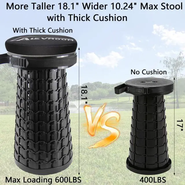 Alt view image 4 of 7 - Telescoping Stool with Thick Cushion, H18.1 D10.24 Collapsible Retractable More Sturdy Capacity 600Ib, Portable Camping Adjustable Folding Stool for Garden Fishing Hiking Mountain BBQ