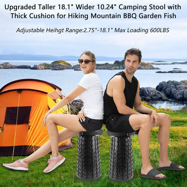 Alt view image 6 of 7 - Telescoping Stool with Thick Cushion, H18.1 D10.24 Collapsible Retractable More Sturdy Capacity 600Ib, Portable Camping Adjustable Folding Stool for Garden Fishing Hiking Mountain BBQ