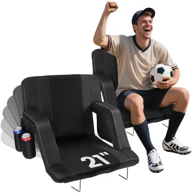 Main image of Stadium Seats with Back Support, 2 Pack 3D Mesh Stitching Bleacher Chairs with Back and Cushion, Portable Folding Stadium Seats with Armrests, 6 Reclining Positions Bleacher Seats for Sports Events
