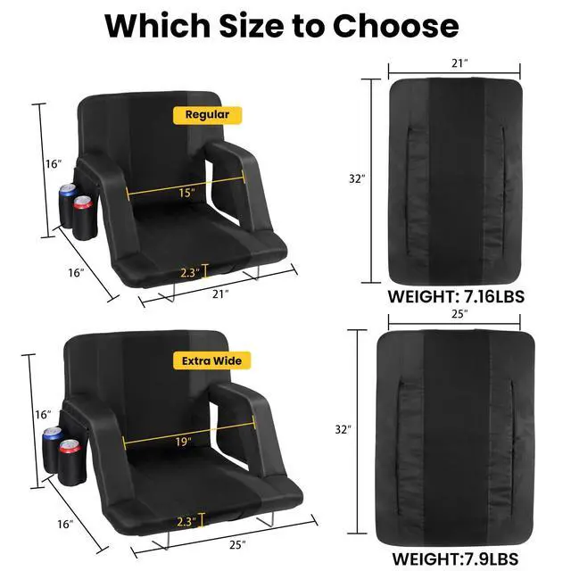 Alt view image 2 of 7 - Stadium Seats with Back Support, 2 Pack 3D Mesh Stitching Bleacher Chairs with Back and Cushion, Portable Folding Stadium Seats with Armrests, 6 Reclining Positions Bleacher Seats for Sports Events