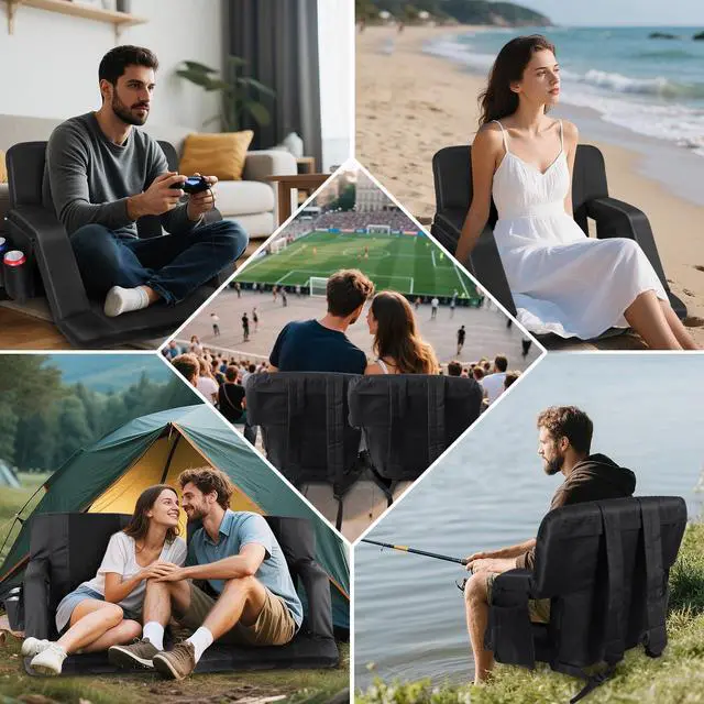 Alt view image 7 of 7 - Stadium Seats with Back Support, 2 Pack 3D Mesh Stitching Bleacher Chairs with Back and Cushion, Portable Folding Stadium Seats with Armrests, 6 Reclining Positions Bleacher Seats for Sports Events