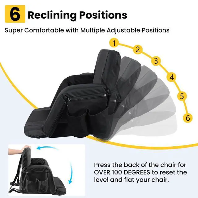 Alt view image 3 of 7 - Stadium Seats with Back Support, 2 Pack 3D Mesh Stitching Bleacher Chairs with Back and Cushion, Portable Folding Stadium Seats with Armrests, 6 Reclining Positions Bleacher Seats for Sports Events