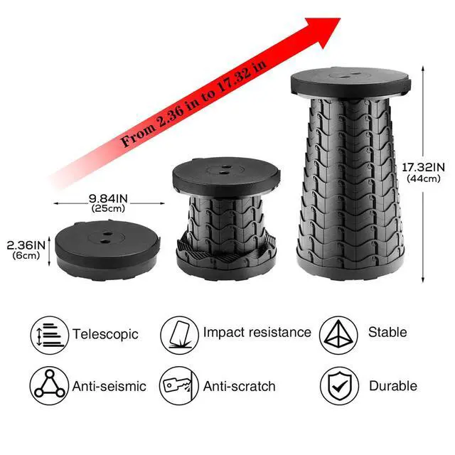 Alt view image 2 of 7 - Upgraded Collapsible Stool for Adults, Portable Telescoping Foldable Seats Retractable Chair for Camping Garden Hiking Travel, Adjustable Telescopic Stool Max Load 400lbs