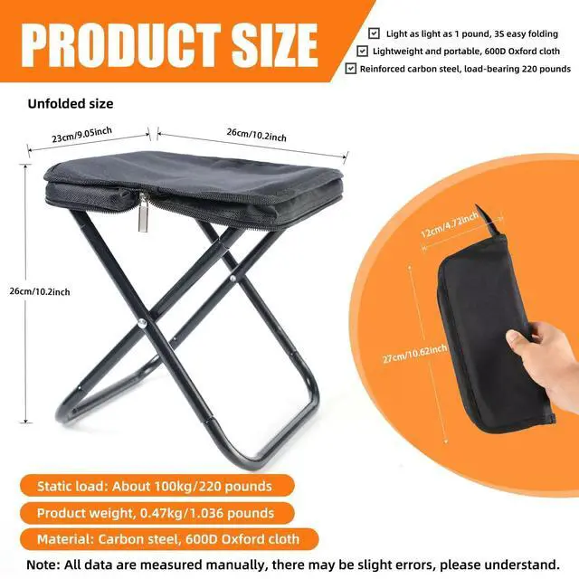 Alt view image 2 of 7 - Camping Stool 10 Inch Portable Folding Stool with Carry Bag Weight Load 220lbs Portable Stool for Camping Fishing Hiking BBQ