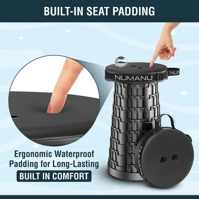 Alt view image 2 of 7 - 2026 Upgraded Padded Collapsible Stool, Max 620lbs 2.5"-18" H Adjustable Portable Folding Stool for Adults, Retractable Foldable Telescopic Seat Camping Chair or Footrest