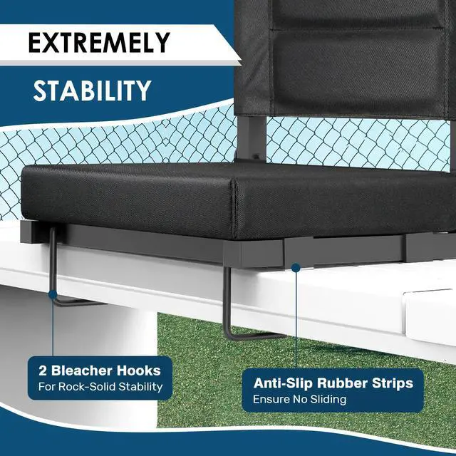 Alt view image 3 of 7 - Stadium Seats with Back Support,Bleacher Chairs with Cushion, Portable Folding Stadium Chair with Removable Cushion and Large Pocket for School Events Sports Game(Black)