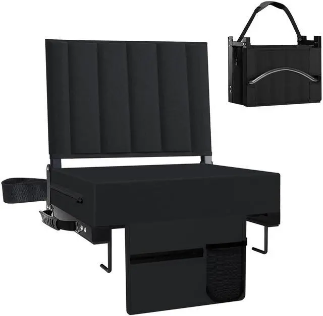 Main image of Stadium Seat for Bleachers with Back Support and Cushion, Bleacher Seats with Shoulder Strap and Cup Holder, Padded Portable Folding Comfort Stadium Chair, for Sports Events, Black (1pcs)