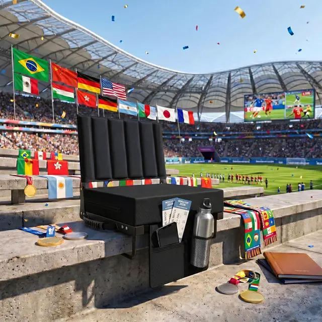 Alt view image 2 of 7 - Stadium Seat for Bleachers with Back Support and Cushion, Bleacher Seats with Shoulder Strap and Cup Holder, Padded Portable Folding Comfort Stadium Chair, for Sports Events, Black (1pcs)