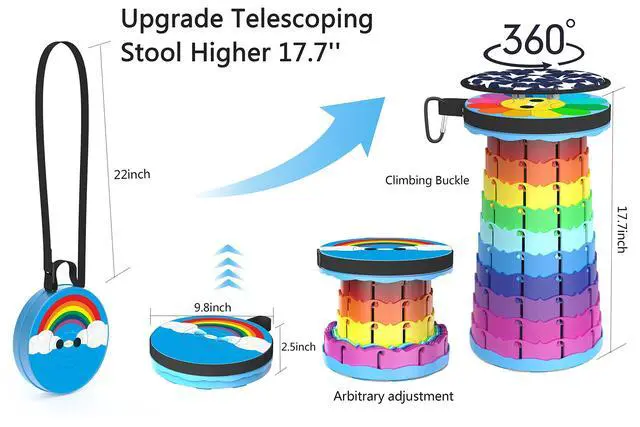 Alt view image 3 of 7 - Upgraded Portable Collapsible Folding Stool with Cushion Retractable Telescoping Stool for Adults Sturdy Capacity 440lbs Camping Stool for Outdoor Hiking Garden BBQ with Bag