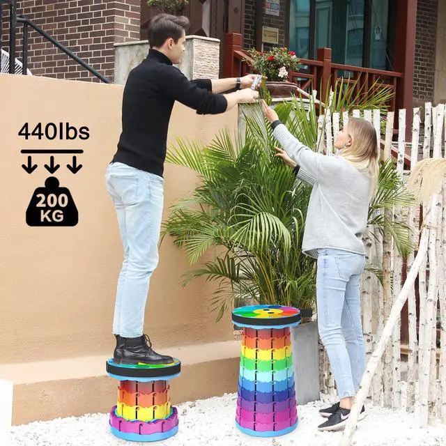 Alt view image 5 of 7 - Upgraded Portable Collapsible Folding Stool with Cushion Retractable Telescoping Stool for Adults Sturdy Capacity 440lbs Camping Stool for Outdoor Hiking Garden BBQ with Bag