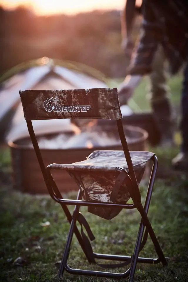 Alt view image 2 of 4 - Hunting Foldable Design Portable Lightweight High-Back Blind Chair with Backrest, Mossy Oak Break-up Country