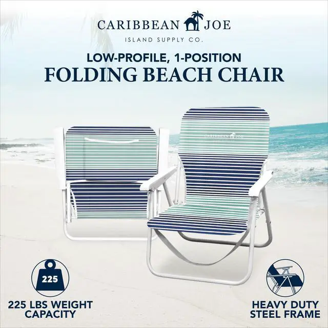 Alt view image 2 of 7 - Folding Beach Chair, 1 Position Lightweight and Portable Foldable Outdoor Camping Chair with Carry Strap, Horizon Stripe