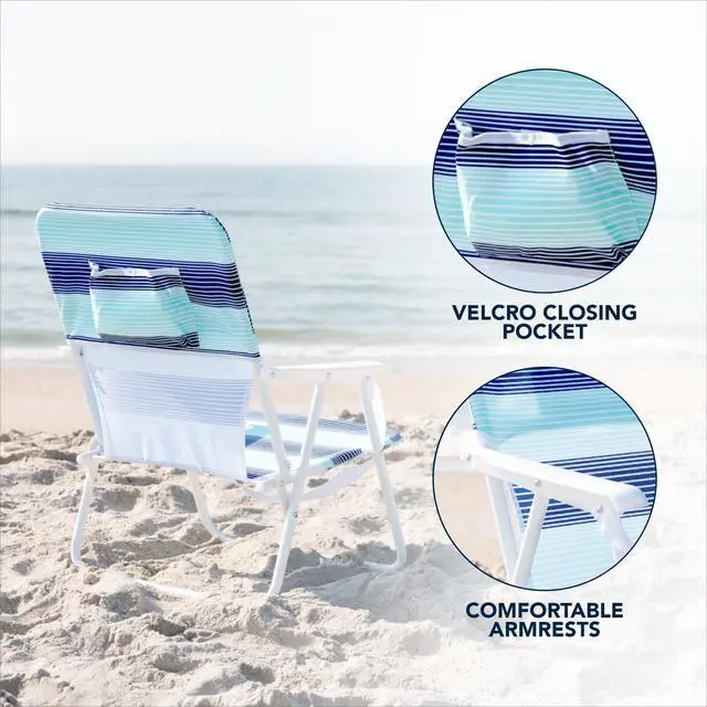 Alt view image 3 of 7 - Folding Beach Chair, 1 Position Lightweight and Portable Foldable Outdoor Camping Chair with Carry Strap, Horizon Stripe