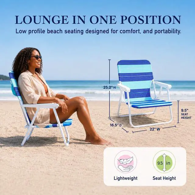 Alt view image 5 of 7 - Folding Beach Chair, 1 Position Lightweight and Portable Foldable Outdoor Camping Chair with Carry Strap, Horizon Stripe