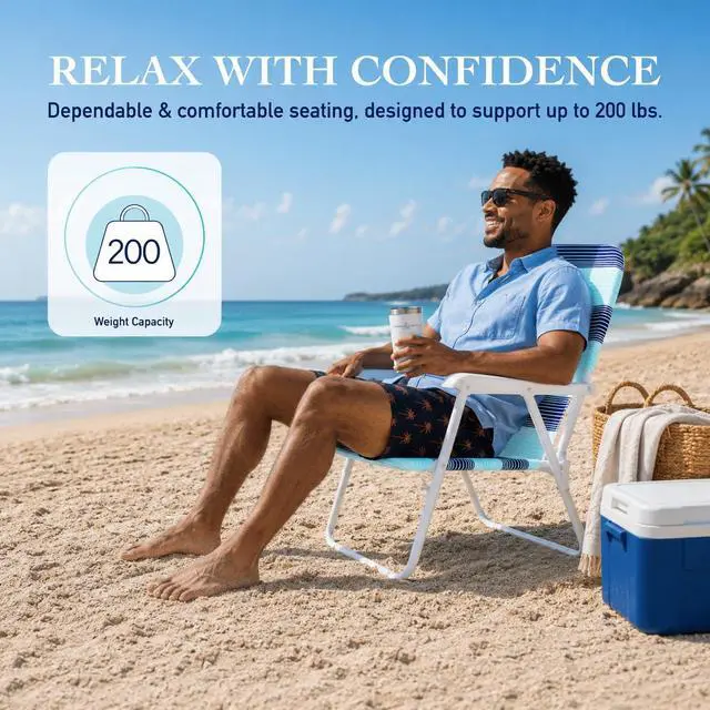 Alt view image 6 of 7 - Folding Beach Chair, 1 Position Lightweight and Portable Foldable Outdoor Camping Chair with Carry Strap, Horizon Stripe